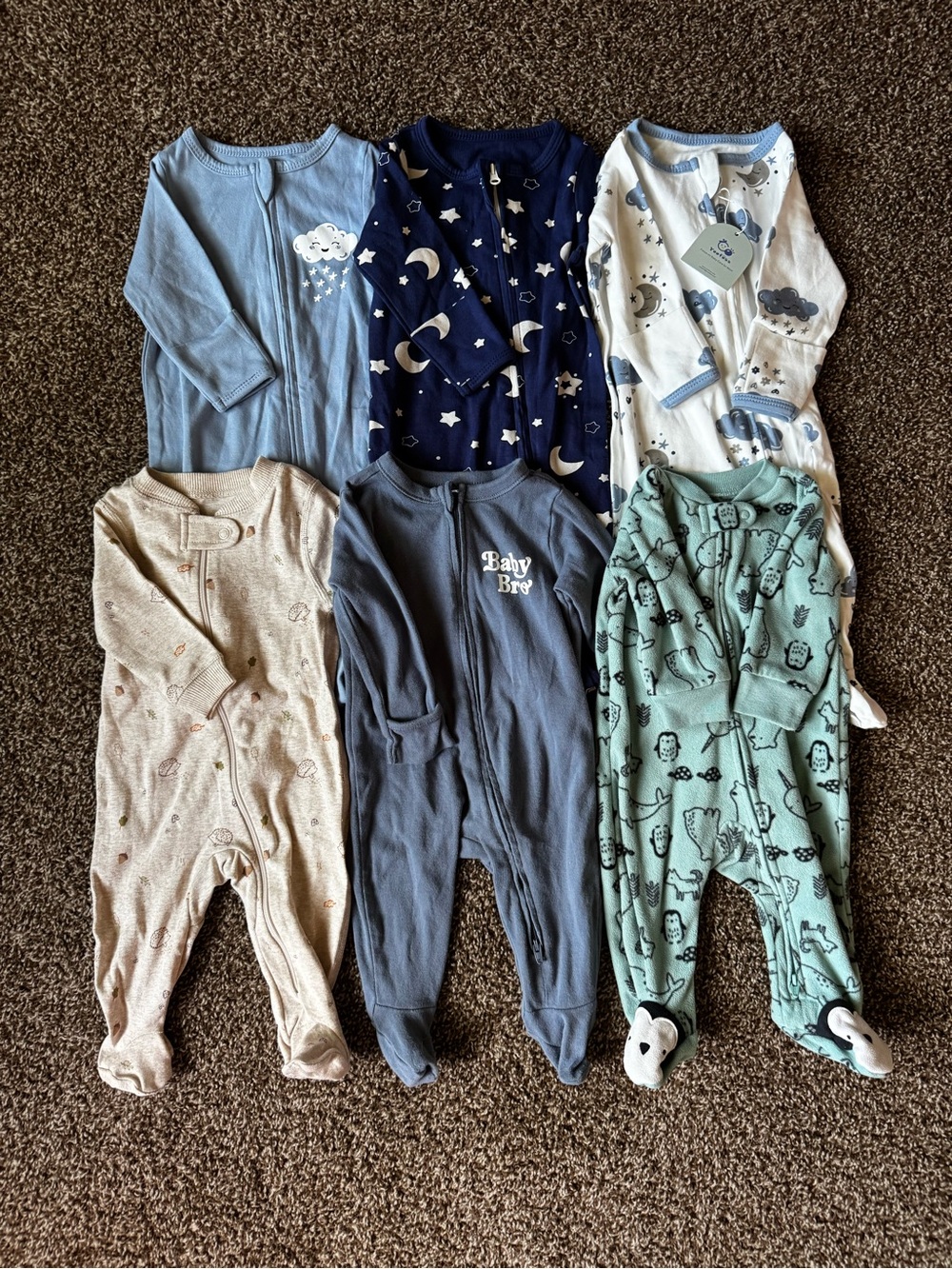 Lot of 6 Baby Boy Footed Sleepers 0-6 Months